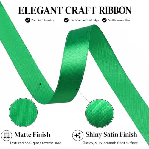 1/2 Inch Green Satin Ribbon 50 Yards Single Face Polyester - color: Green, size: 1/2 inch