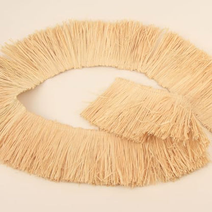 Natural Raffia Grass Fringe Tassel Trim 1m Decorative Plant Fiber Craft Accessories Handmade Weaving Decoration Rustic Raffia Straw DIY Home Decor Curtain Border Hanging Ornaments