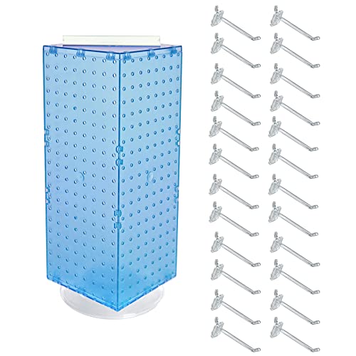 Azar Displays 703385-BLU-4C24, Four-Sided Revolving 8" W x 20" H Pegboard Counter Display w/ 24 Hooks- 4” Length, Blue - color: Blue, style: Pegboard + Hooks