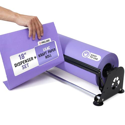 18" Paper Dispenser with Cutter + Lilac Kraft Paper Roll - color: Lilac, size: 1 Roll + Dispenser