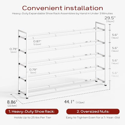 Bumusty 5 Tier Long Expandable Shoe Rack for Closet, White - color: White, size: 5-tier