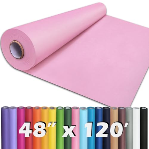 PerkHomy 48" x 1,440" (120') Light Pink Kraft Paper Roll for Craft Bulletin Board Paper Art Table Covering Crafting Gift Wrapping Bouquet Packing Parcel 80GSM 55LB (Light Pink, 48" x 120') - color: Light Pink, size: 48" Width x 120' Length