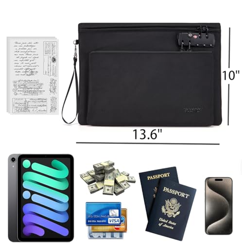 Notary Bag with Lock, Double layer Cash Bag, Notary Supplies, Valuable Storage Bag,Lock Bag travel safe - color: Black