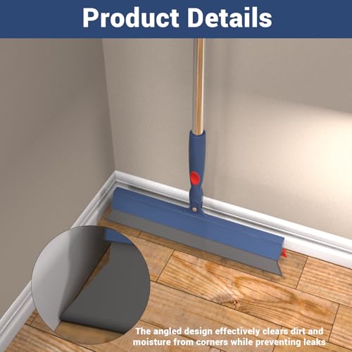Floor Squeegee for Concrete Floor, 15.8" Large Heavy Duty Squeegee for Floor with 60" Adjustable Handle, 2-in-1 Silicone & EVA Blade for Garage,Concrete,Tile,Bathroom,Window Glass Cleaning