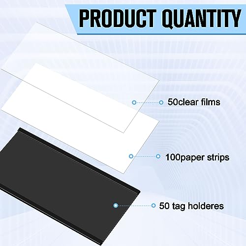 Fulmoon 50 Sets Magnetic Label Holders 4 x 2 Inch C Channel Label Holders Magnetic Name Plate with Clear Plastic Protectors and White Paper Inserts for File Cabinet Shelf Toolbox Drawer