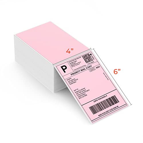 MUNBYN 4x6 Inch Pink Thermal Printer Labels for Packages, 500 Sheets/Stack - color: Pink, size: 4x6*500