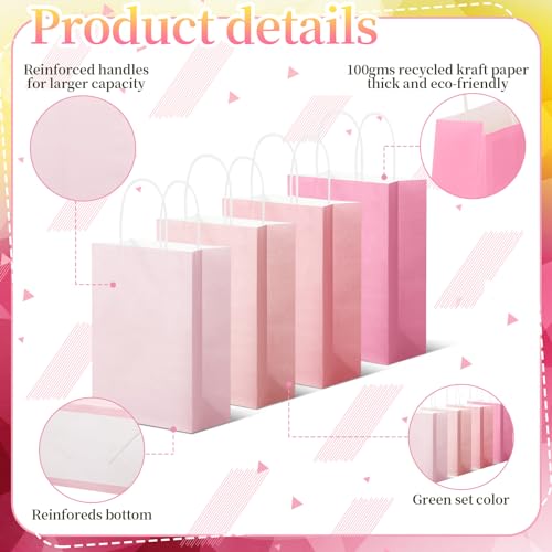Tenceur 100 Pcs Pink Gradient Gift Paper Kraft Bags with Handle Party Favor - color: Pink