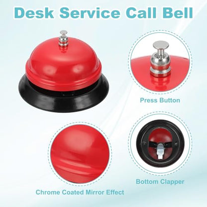 uxcell 2Pcs Desk Service Call Bell, 3.35 Inch Metal Dinner Service Bell Ring for Hotel Restaurant Reception Area and Wedding Party Events, Red - color: Red