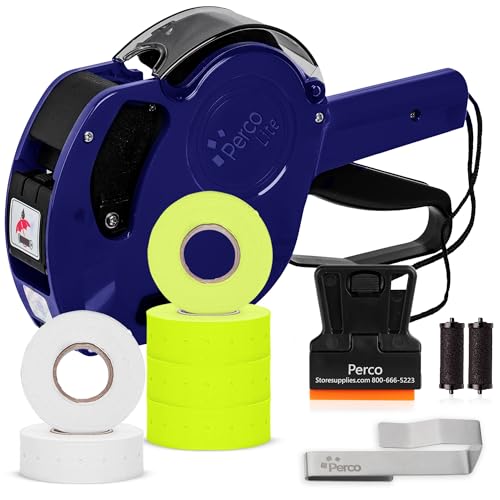 Perco Price Gun 1-Line Kit with 2 White 4 Yellow Rolls, Clip & Ink Rollers - color: Yellow