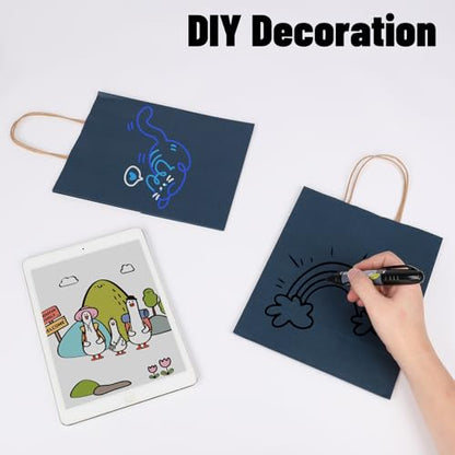 Joybe 200 Pack 8x4.75x10 Inch Medium Navy Blue Kraft Paper Bags with Handles Bulk, Craft Paper Gift Bags for Party Favors Grocery Retail Shopping Business Goody Merchandise Take Out Blank Sacks