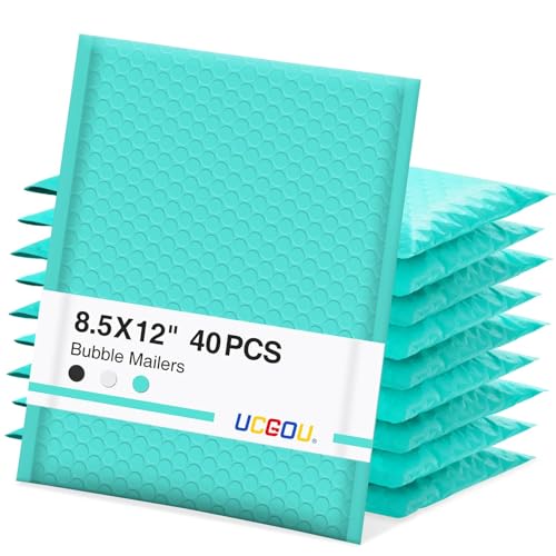 UCGOU Bubble Mailers 8.5x12" 40 Pack Usable Size 8.5x11" Teal Shipping Bag - color: Teal, size: 8.5x12" 40PC