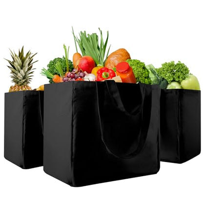 musbus 3-Pack Large Canvas Bag, Reusable Grocery Bags with inner pockets - color: Black