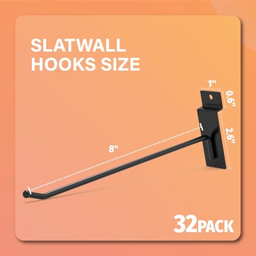 HUHOLE 32PC 8 Inch Slatwall Hooks Steel Hangers - style: Slatwall Hooks 8 Inch