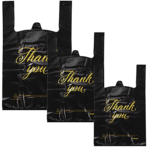 Zonon 400 Pcs Thank You Shopping Bags Bulk with Handles in 3 Sizes, Black