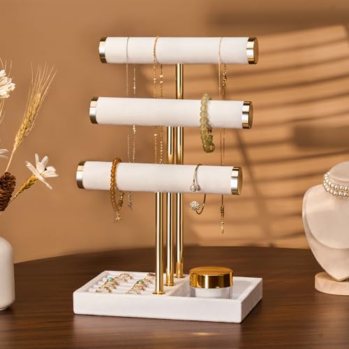Jewelry Organizer Stand Display, 3 Tier Velvet Bracelet Holder, White - color: White, size: Standard