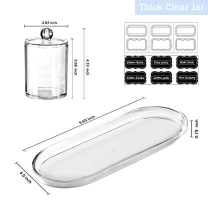 SheeChung 3 PCS Qtip Holder Bathroom Set with Tray, Acrylic Apothecary Jars - color: Clear