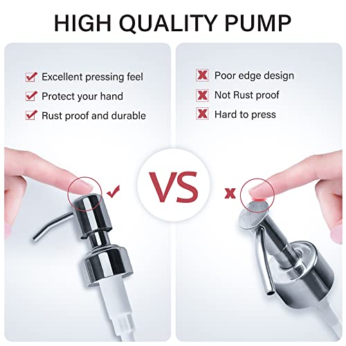 Clear Glass Soap Dispenser 18 oz, 2 Pack Hand Dish Soap Dispensers Bathroom with Stainless Steel Pump, Refillable Kitchen Liquid Decorative Bottles for Hand Sanitizer, Lotion