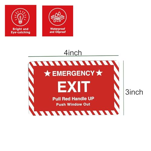 10 Pack 3X4" Car Vehicle School Bus Train Red Hanle Emergency Exit Notice Warning Caution Signs Decal Sticker-Pull Red Handle Up,Push Window Out red