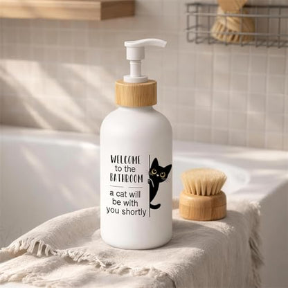 Funny Cat Bathroom Soap Dispenser, Black Cat Lover Gifts Glass Hand Soap Dispenser with Pump, Black Kitty Refillable Handsoap Liquid Bottle for Bathroom Washroom Restroom Countertop - color: Black Cat