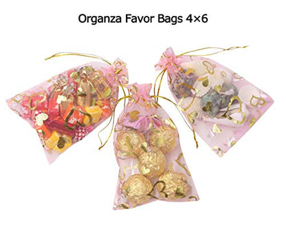 Stratalife 4"x6" Heart Organza Bags with Drawstring, 100PCS - color: 100PCS Heart Pink 4X6