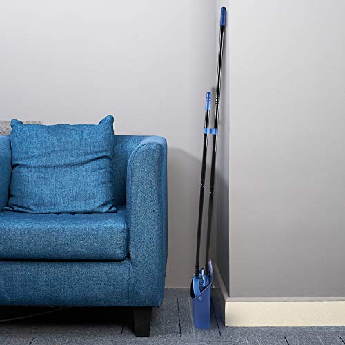 Long Handled Dustpan and Brush, Broom and Dustpan Set, Household Dust pan Combo with 54 Inch Handle for Indoor Outdoor Household Cleaning and Sweeping (Blue) - color: Blue