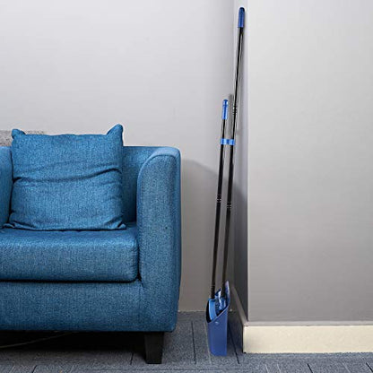 Long Handled Dustpan and Brush, Broom and Dustpan Set, Household Dust pan Combo with 54 Inch Handle for Indoor Outdoor Household Cleaning and Sweeping (Blue) - color: Blue