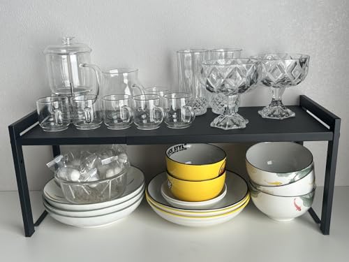 Expandable Cabinet Shelf 7.9"D Adjustable Countertop Riser Metal Rack Black - color: Black, size: 7.9"D (normal) - 1 Pack