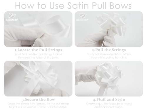HUIHUANG White Pull Bows for Gifts, Christmas Gift Bows 4" x 8" x 12 PCS - color: White, size: 1 Pack (12 bows, 4 in x 8 in)