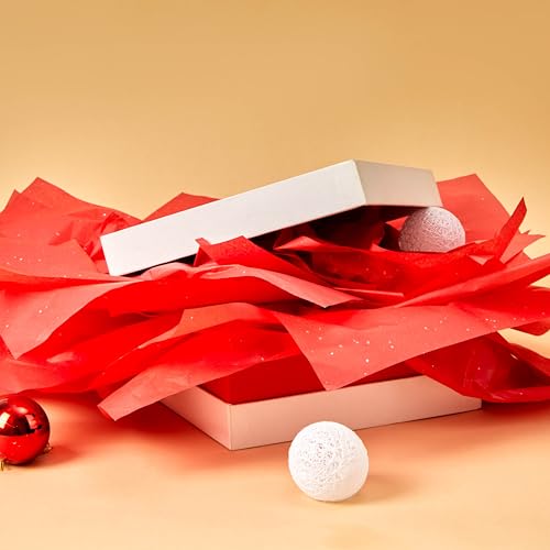 SUNCOLOR 36 Sheets Glitter Red Tissue Paper for Gift Bags, 20 x 20 Inch Sparkling Tissue for Gift Wrapping, Crafts & Holiday Packaging - color: Red