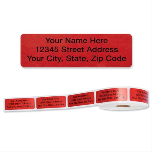 Colorful Images Red Metallic Foil Rolled Return Address Mailing Labels with Dispenser, Customize with Name & Shipping Address, 250 Self Adhesive, Easy Peel Sticker Label Roll, 3/4" x 2 1/2" - color: Red, size: 250 Count