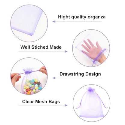 G2PLUS 25PCS Light Purple Organza Bags, 5x7 in Sheer Mesh Jewelry Pouches - color: Light Purple