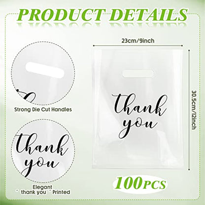 Crtiin 100 Pcs Clear Plastic Thank You Shopping Bags,9 x 12 Inch - size: 9 x 12 Inch