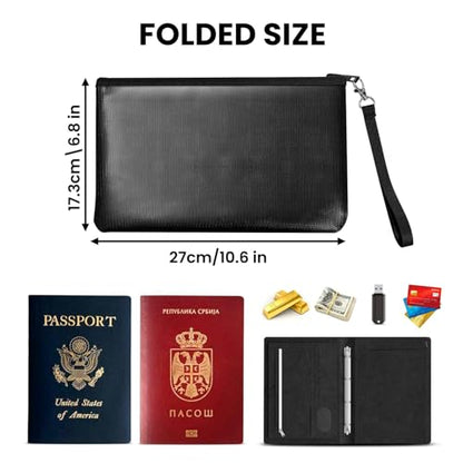 Quctak 6400°F Fireproof Money Bag 2pcs, Fireproof Document Bags, Bank Cash Bag with Zipper & Strap, Suitable for A5 Documents, Bank Inventory, Passport (Black)