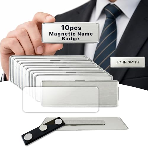 CiLoN 10 Pack DIY Reusable Magnetic Name Badge Holder + Clear Acrylic Cover - color: Silver, size: 1" x 3"