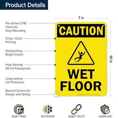Caution Wet Floor Sign, 10x7 Inches, 55 mil thick HDPS (high density polystyrene), Made in USA by My Sign Center - size: 7x10 Polystyrene