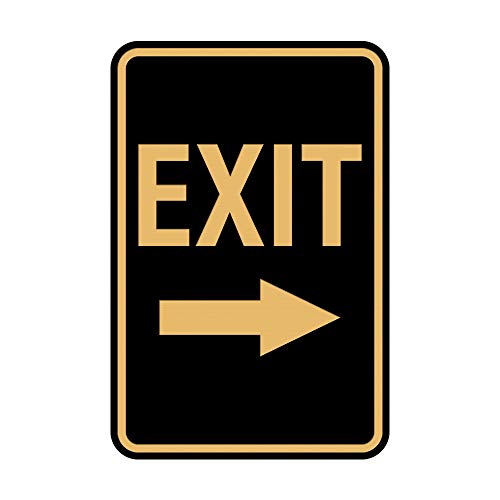 Signs ByLITA Portrait Round Exit Right Arrow Sign with Adhesive Tape, Mounts On Flat Surface (Black/Gold) - Small - color: Black Gold, size: 4 x 6" - Small (1 Pack)