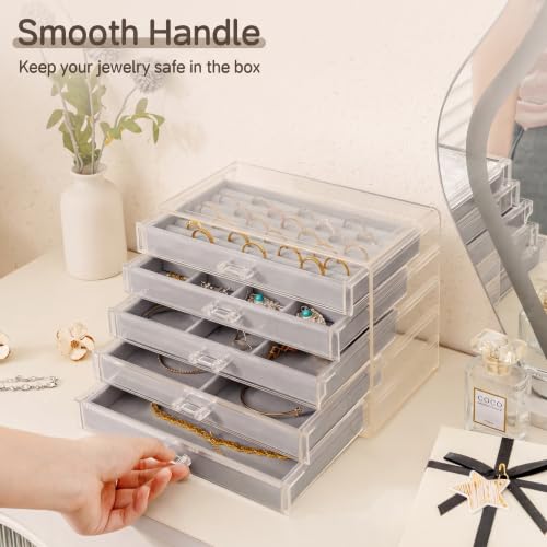 Frebeauty Acrylic Jewelry Box,5-Layer Jewelry Organizer with Drawers - color: Grey
