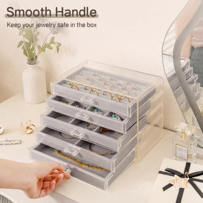 Frebeauty Acrylic Jewelry Box,5-Layer Jewelry Organizer with Drawers - color: Grey