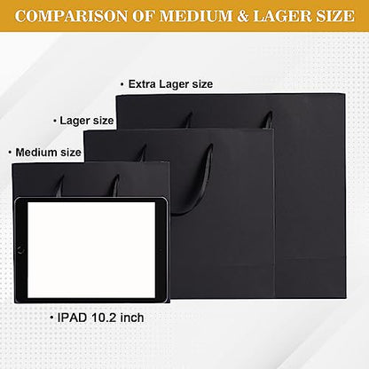 Plauthus 15.7" Black Gift Bags, 3 Pack, Tissue Paper, Ribbon Handle - color: black-XL-3pcs