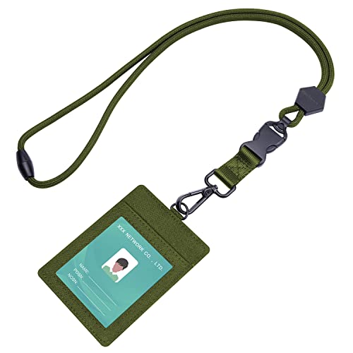 Wisdompro ID Badge Holder and Breakaway Safety Lanyard, Vertical Army Green - color: Army Green