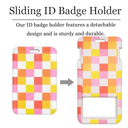 Scrunchie Lanyard/Stretchy Lanyards with ID Holder Checkered Pattern Retractable Lanyard with Badges Keychain Holder, Ideal for Women Teachers Nurse Back to School Birthday Gifts (Pink) - color: Pink