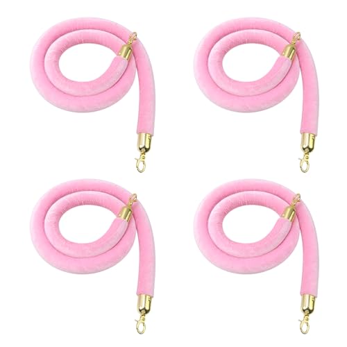 Oedema 4 PCS Velvet Stanchion Rope 5 Feet, Pink - color: Pink