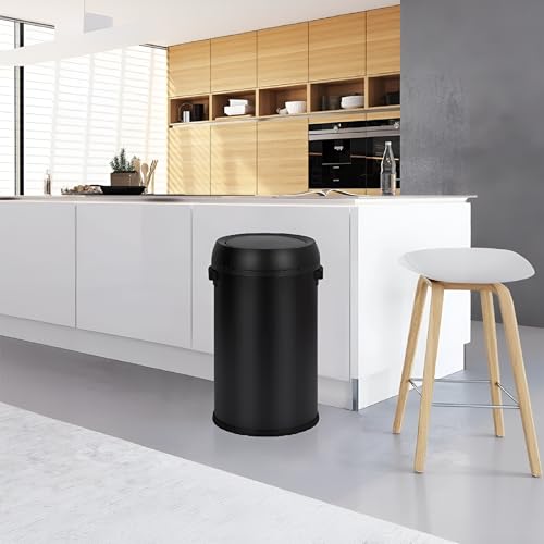 Garvee 17 Gal/65 L Trash Can, Fingerprint-Proof Stainless Steel Swing Top Garbage Can, Heavy Duty Commercial Round Trash Bin with Swing Lid for Restaurant, Home, Office, Black - color: Black, size: 17 Gallon Swing Top