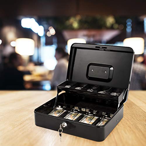 Geohiaul Cash Box with Money Tray and Lock Money Box for Cash Large Black + Red