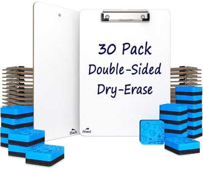 SCRIBBLEDO Dry Erase Clipboard Double Sided 9x12 with Erasers 30 Pack