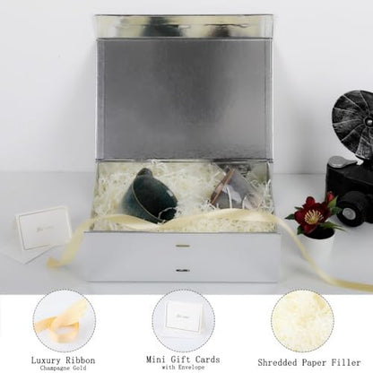 BoxSkivra Silver Magnetic Gift Box Large 1 Pack 13X9X4 Inch - color: 13X9X4Inch-Silver-Pack of 1