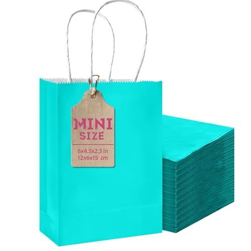 qiqee 24PCS Mini Gift Bag with Handles Bulk 4.5"x2.5"x6" Gift Bags Bright Green Bags Multiple Uses - color: Bright Green