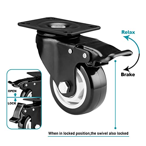 Caster Wheels-3 Inch Swivel Casters Set of 4 Heavy Duty with Brake - color: Black, size: 3"4pack Black