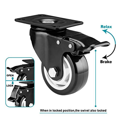 Caster Wheels-3 Inch Swivel Casters Set of 4 Heavy Duty with Brake - color: Black, size: 3"4pack Black