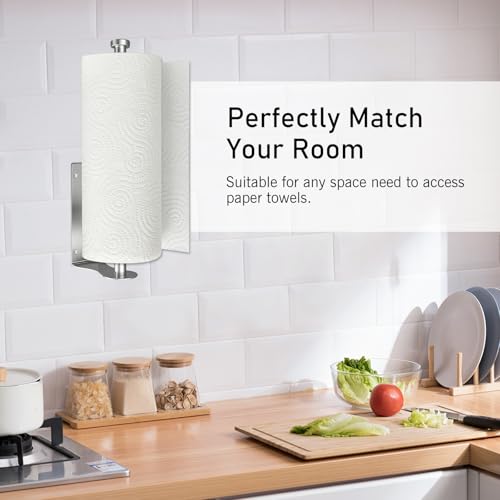 SetSail Paper Towel Holder, Paper Towel Holder Under Cabinet with Adjustable Damper Easy Tear Wall Mount Self-Adhesive or Drilled for Kitchen Bathroom, Silver - color: Silver